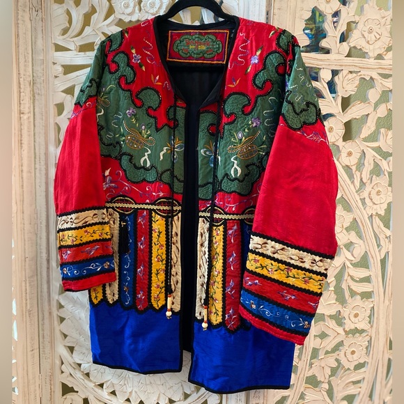 Rare Retro Embroidered Bedazzled Bright Colorful Vintage Silk Kimono Coat Jacket - Picture 13 of 13